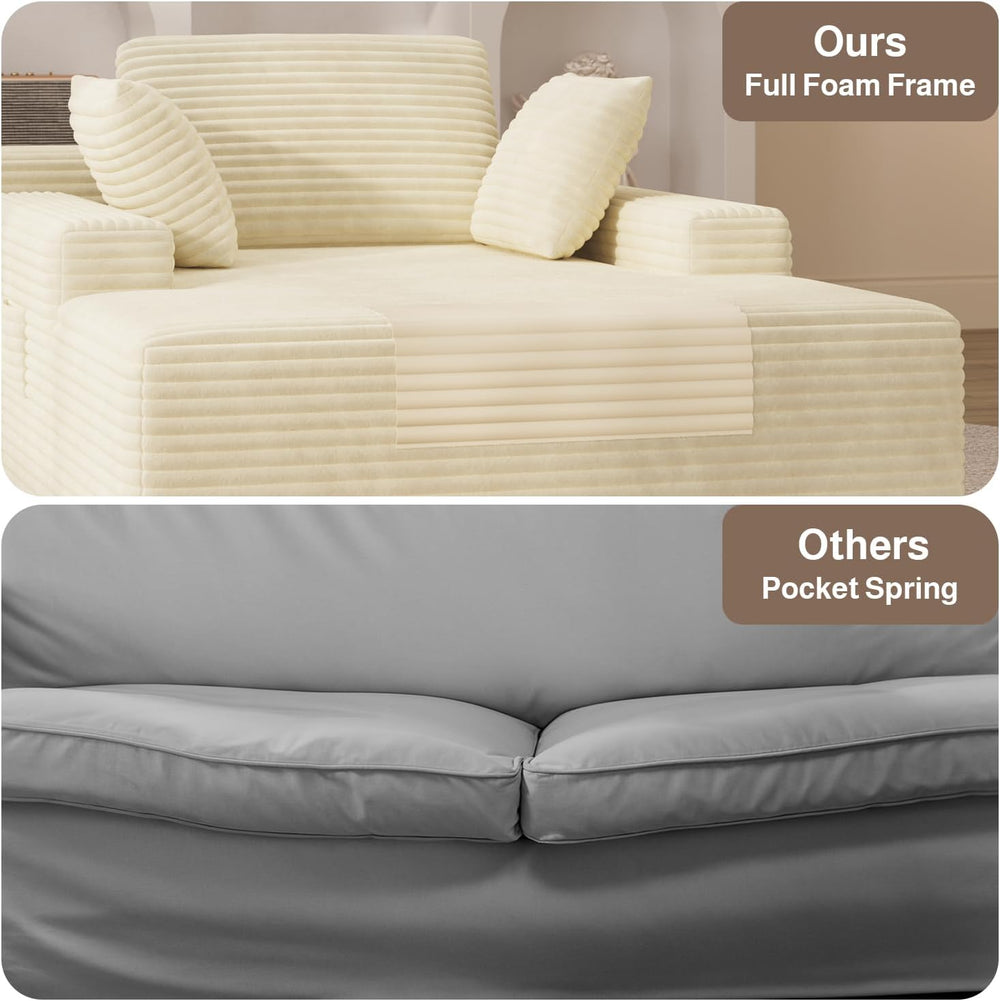 67" Boneless Chair, Chaise Lounge Chair Indoor with 3 Pillows, Beige