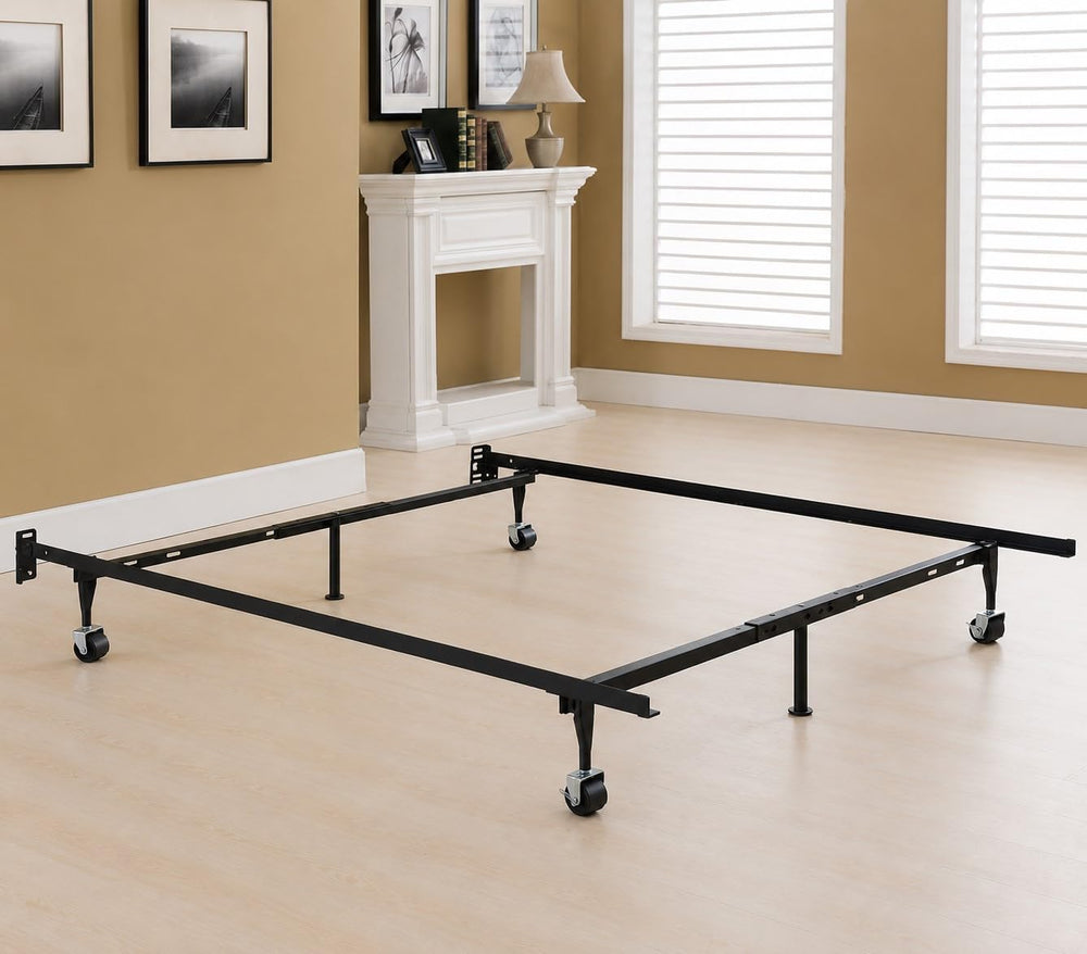 Kings Brand Furniture Adjustable Metal Bed Frame with Locking Wheels, Fits Tw...