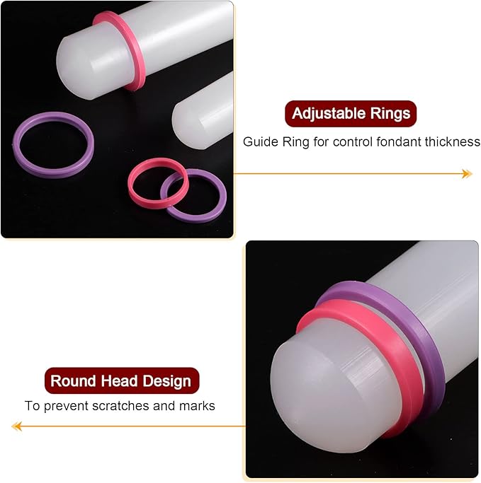 HARFINGTON Fondant Rolling Pin 9 Inch x 0.98 Inch Adjustable Guide Rings - Image 4