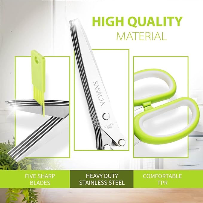 Herb Scissors with 5 Blades & Cleaning Kit, Stainless Steel Kitchen Shears - Image 3