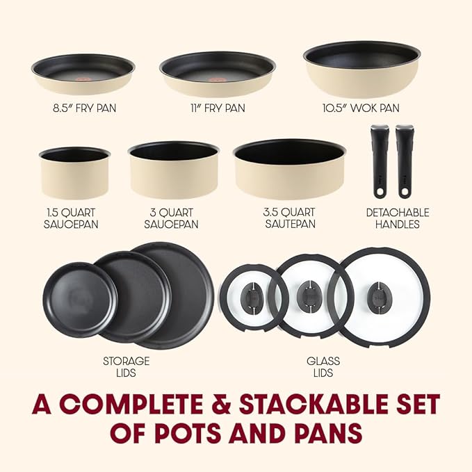 T-fal Ingenio Expertise Non Stick Cookware Set 14 Piece, Oven Broiler Safe 500F - Image 2