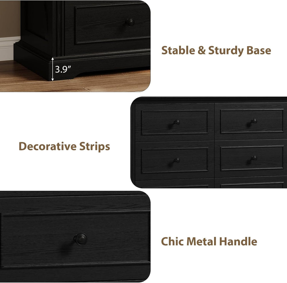 Farmhouse 6 Drawer Dresser for Bedroom, 47" Wide Wood Chest of Drawers w...