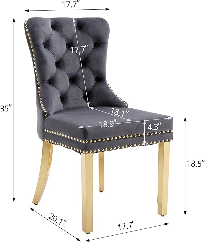 KCC Velvet Dining Chairs Set of 4, Upholstered High-end Tufted Dining Chair w...