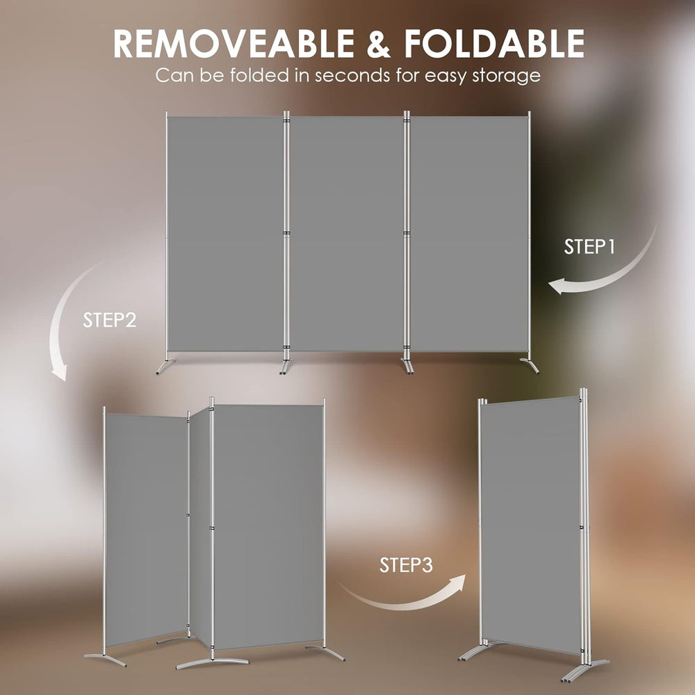 RANTILA 3 Panel Room Divider, 6 Ft Tall Folding Privacy Screen Freestanding R...