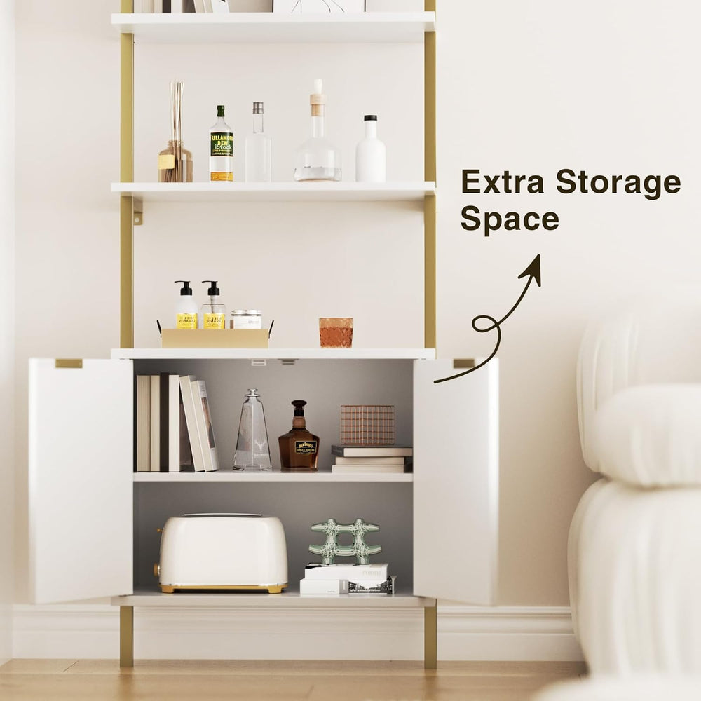 Halitaa 71”Ladder Shelf with Storage Cabinet, Wall Mounted Ladder Bookshelf |...