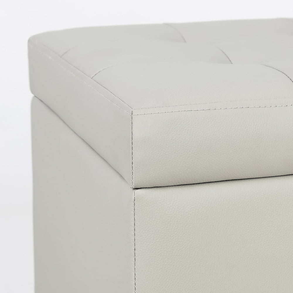 Leather Ottoman with Storage Beige-Grey Square Storage Ottoman | 18" Squ...
