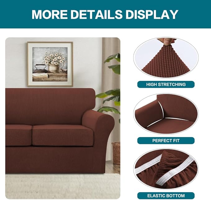 Turquoize 4 Piece Sofa Covers for 3 Cushion Couch Sofa Slipcover Soft Couch - Image 4