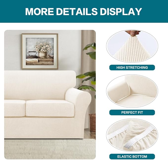 Turquoize 4 Piece Sofa Covers for 3 Cushion Couch Sofa Slipcover Soft Couch - Image 4