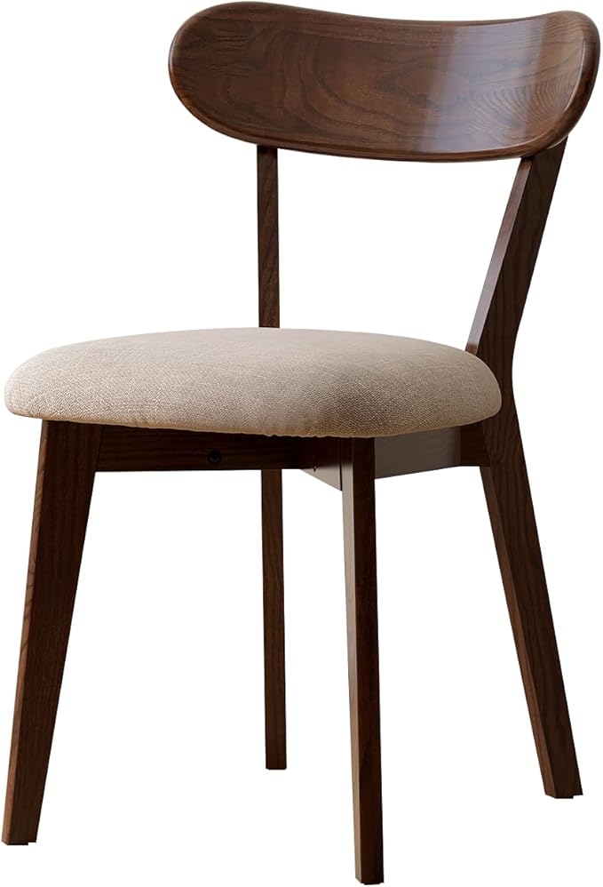 100% Solid Oak Dining Chairs, Mid Century Modern Dining Chair with Curved Backrest, Fabric Upholstered Dining Chairs for Kitchen, Study, Living Room (1, Walnut Wood-Gray Cushion)