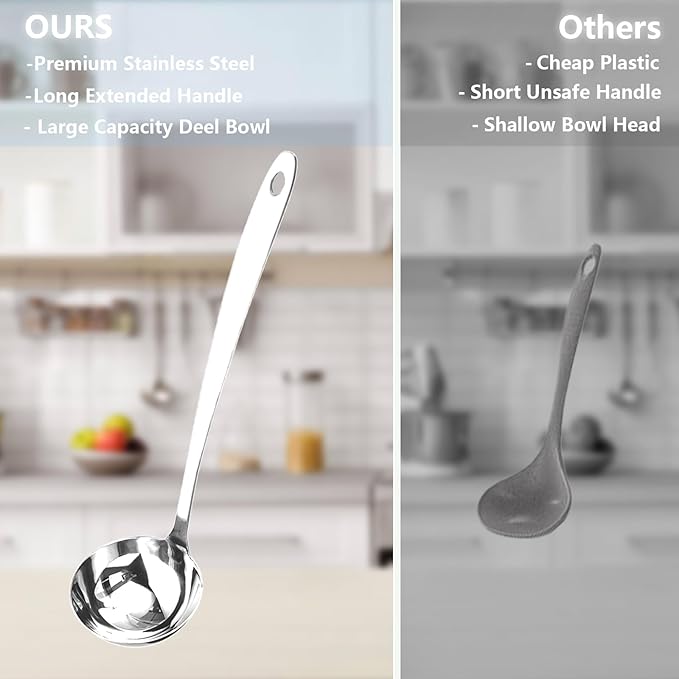 Professional Stainless Steel Soup Ladle, 10.5" Comfort Grid, Long Ergonomic - Image 4
