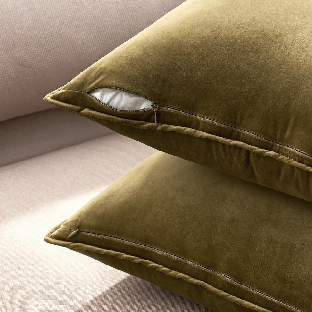 MIULEE Decorative Olive Green Velvet Euro Sham Throw Pillow Covers 24x24 in