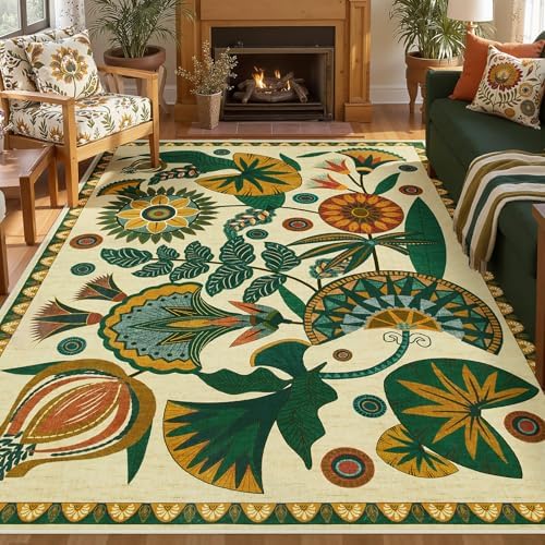 Joydeco Egypt Floral Large Washable 9x12 Area Rugs for Living Room Bedroom
