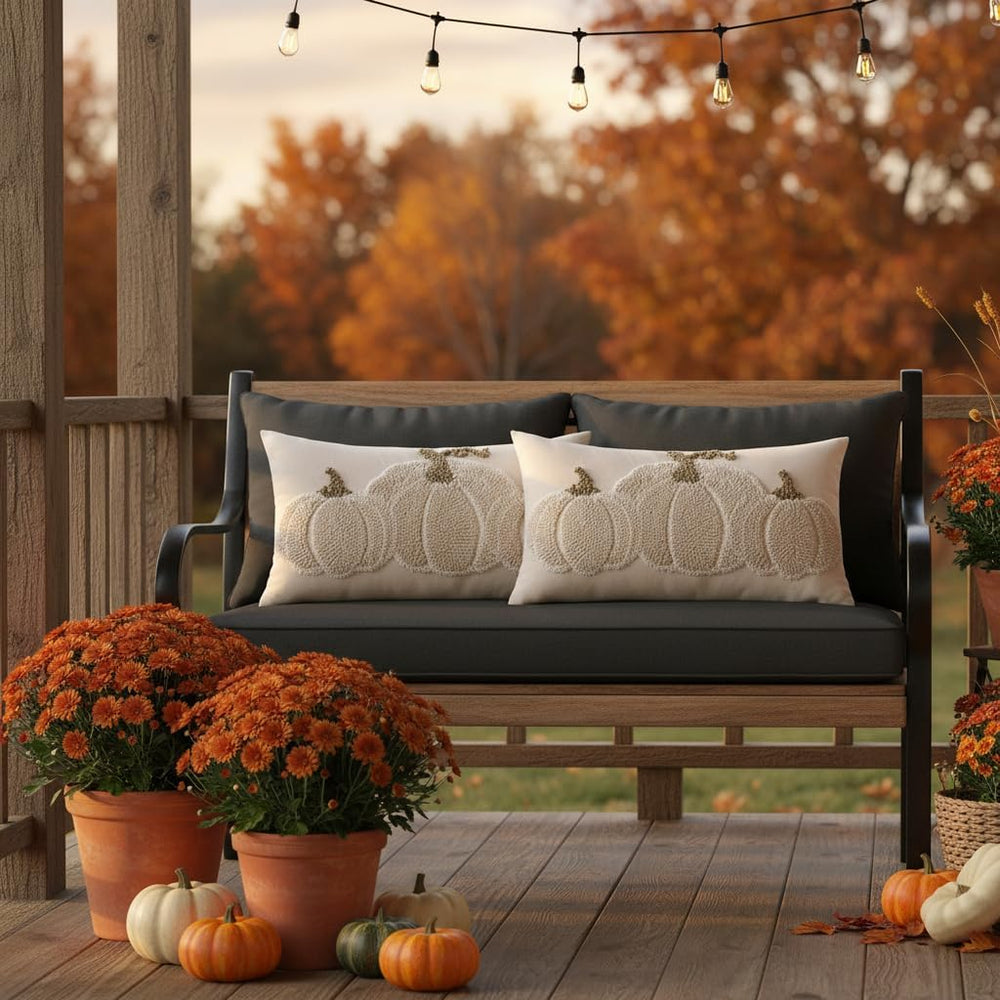 Fall Thanksgiving Pillow Covers 12x20 inch Set of 2 Beige Pumpkin