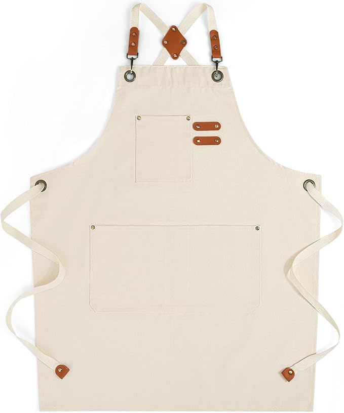Chef Aprons for Men Women with Large Pockets, Cotton Canvas Water Repellent by Cardkiss