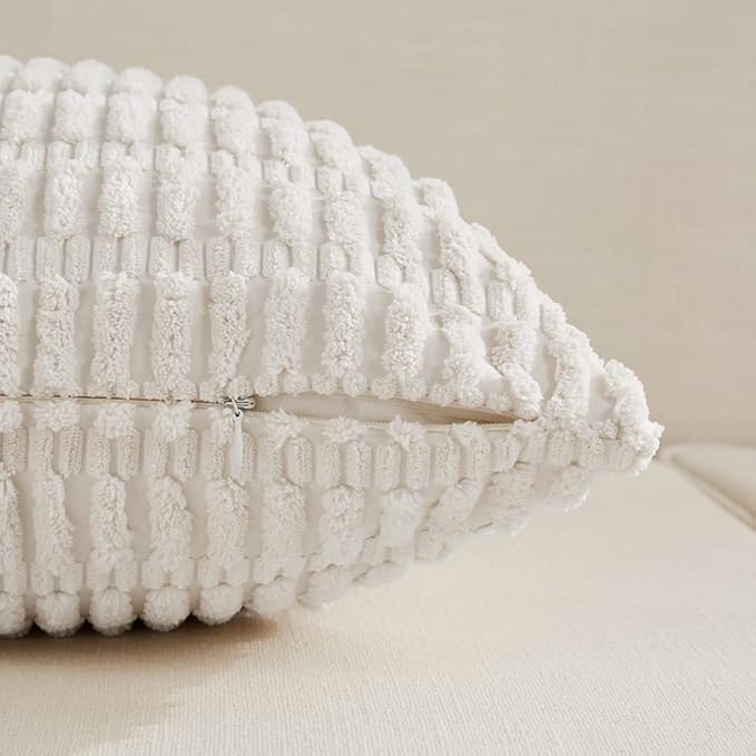 Fancy Homi 4 Packs Pure White Decorative Throw Pillow Covers 20x20 Inch - Image 3