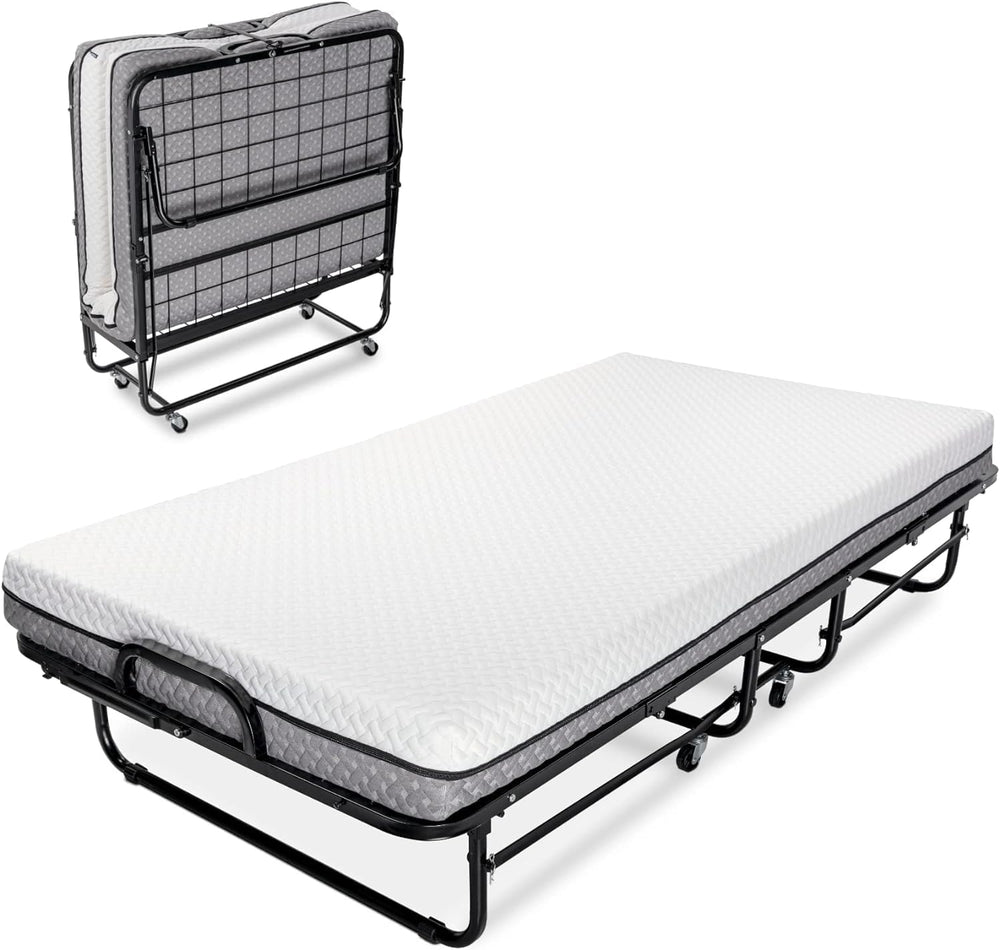 Milliard Deluxe Diplomat Folding Bed with Mattress for Adults, Twin Size, Por...
