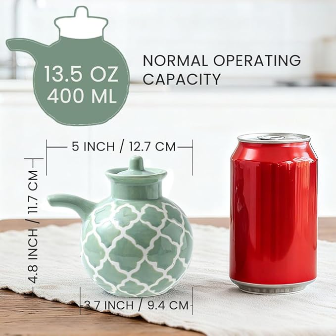 KXZ Ceramic Oil Dispenser with Lid – 13.5 oz Olive Oil Bottle - Image 2
