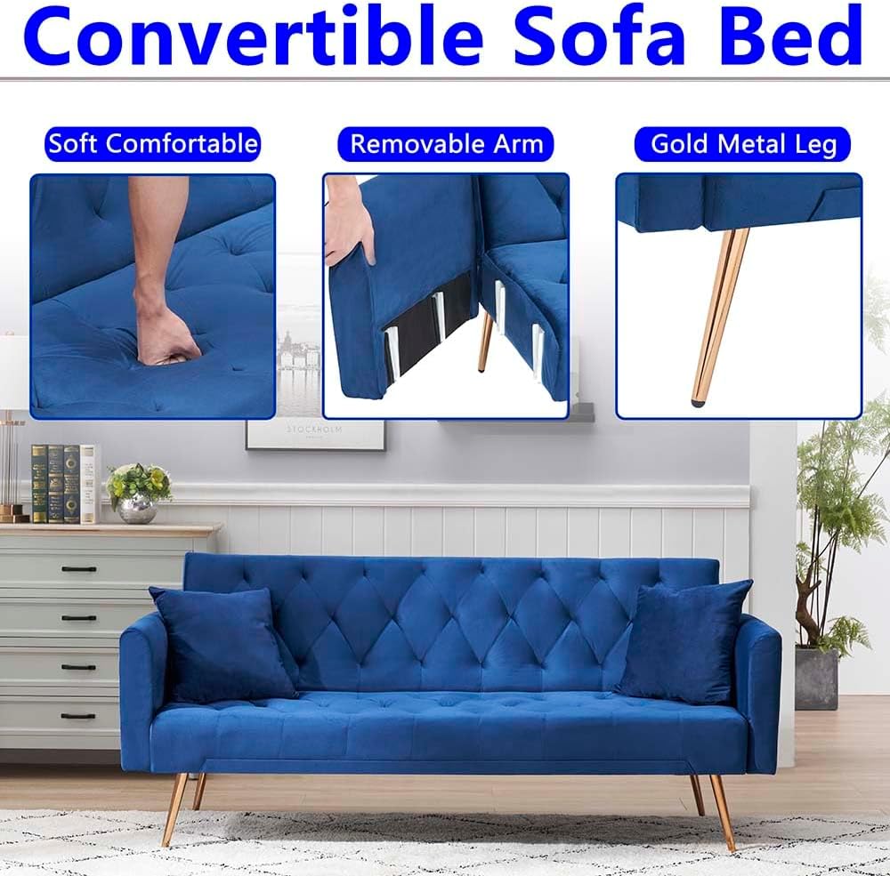 Majnesvon 71" Convertible Folding Sleeper Sofa Couch,Modern Velvet Loves...