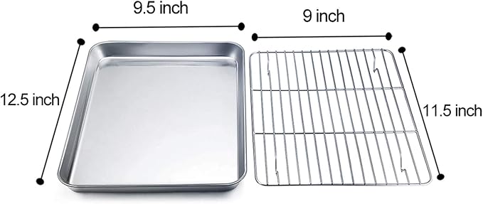 TeamFar Baking Pan with Rack Set of 4, 12.5’’ x 9.5’’ Stainless Steel Toaster - Image 2