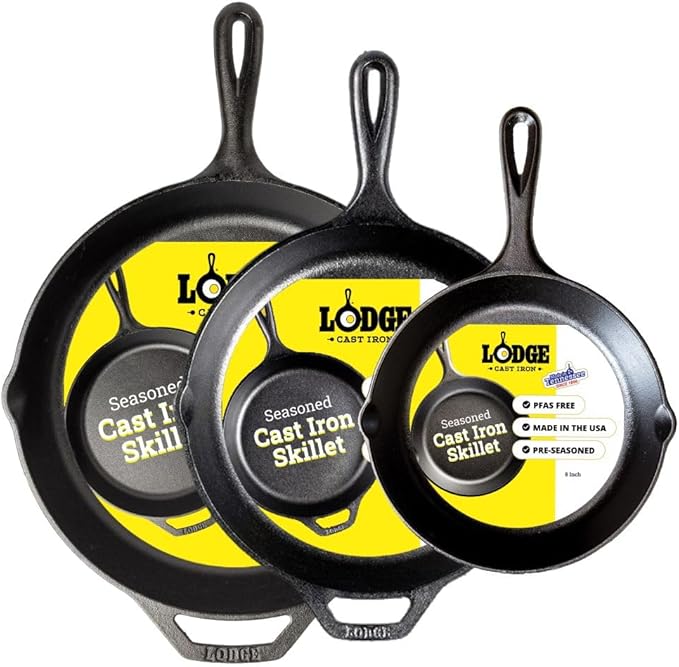 Lodge Seasoned Cast Iron Skillet Set 8, 10.25 & 12 Inches by Lodge