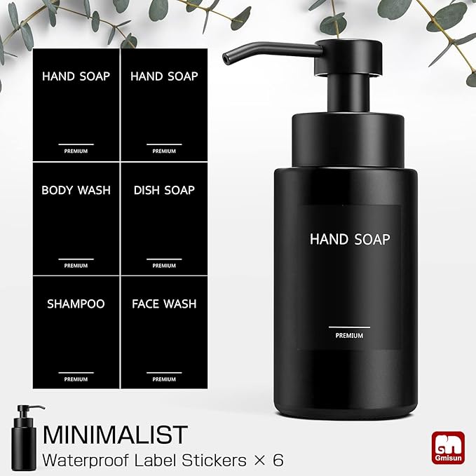 GMISUN Foaming Soap Dispenser, 10 Fl oz/300 ml Matte Black Glass Foaming Hand - Image 5
