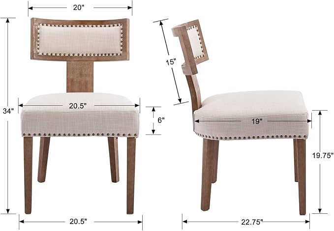 Mid Century Modern Dining Chairs Set of 2 Linen Fabric Upholstered Kitchen Si...
