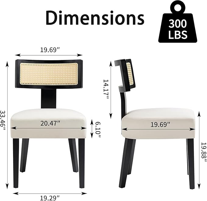 Dining Chairs Set of 2,Mid-Century Modern Dining Chairs-Upholstered Rattan Se...