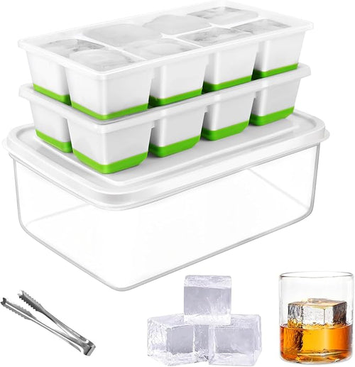 2 INCH Ice Cube Tray with Lid & Bin, Square Large Ice Cube Molds | ice trays by Aibirui