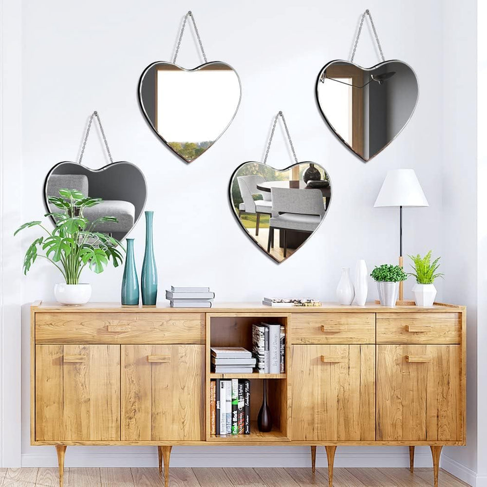 QMDECOR Heart Shaped Mirror with Iron Chain for Wall Decor 12x12 inch 2 Pack ...