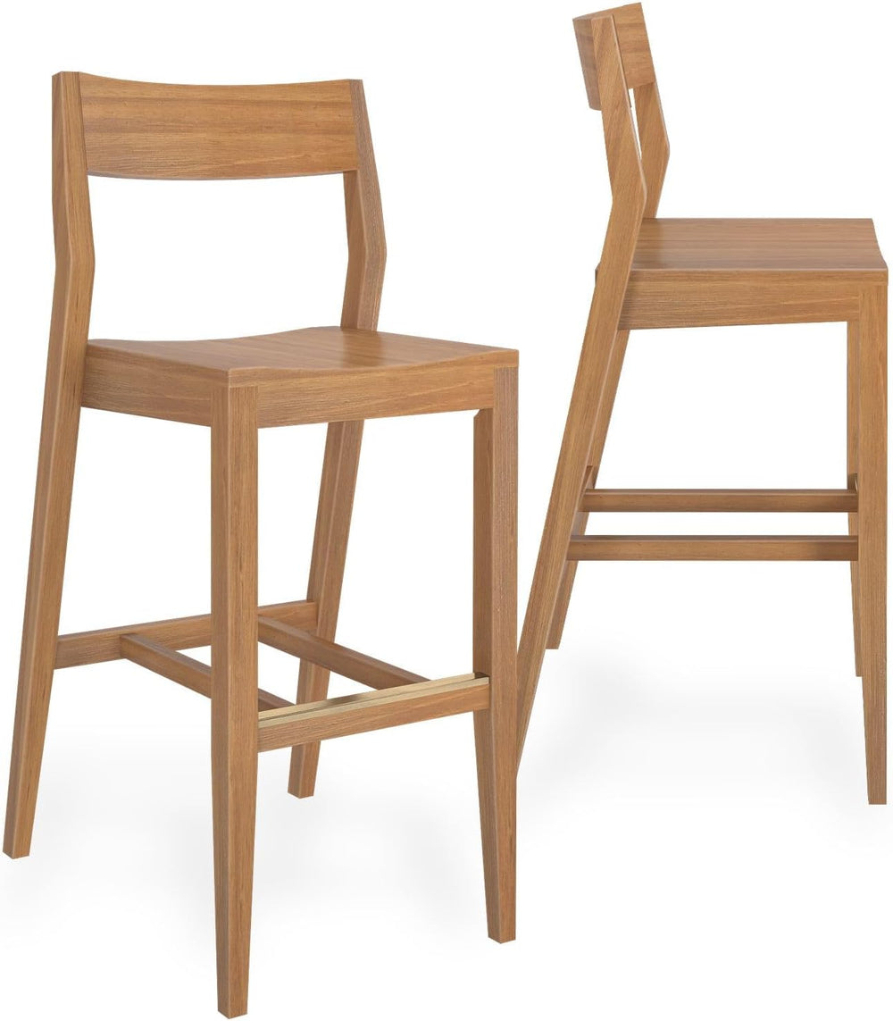 Plank+Beam Modern Bar Height Chairs, 44 Inch, Set of 2 Solid Wood Dining Chai...