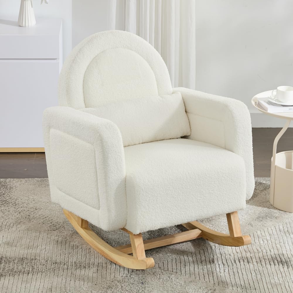 Accent Rocking Chair with Pillow, Ultimate Comfort for Your Home, Teddy Velve...