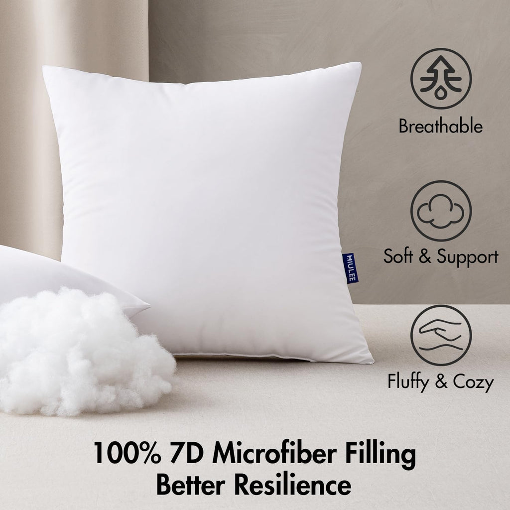 MIULEE 18x18 Outdoor Pillows,Set 4 Waterproof Soft Support Throw Pillows | Soft Support, Decorative Throw Inserts, Water Resistant for Patio Furniture and Garden