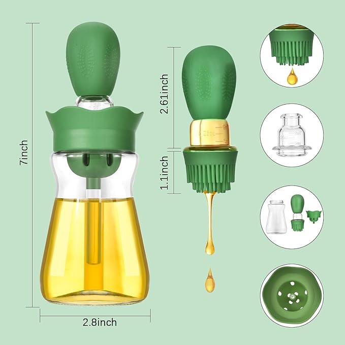Oil Dispenser with Brush-2Pack 7oz/200ML 2 IN 1 Glass Cooking Oil Dispenser - Image 2