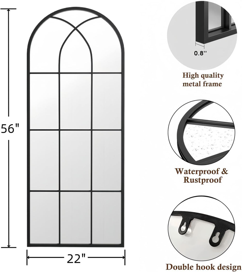 Mirror Full Length, 56"x22" Large Arch Body Standing Mirror, Black