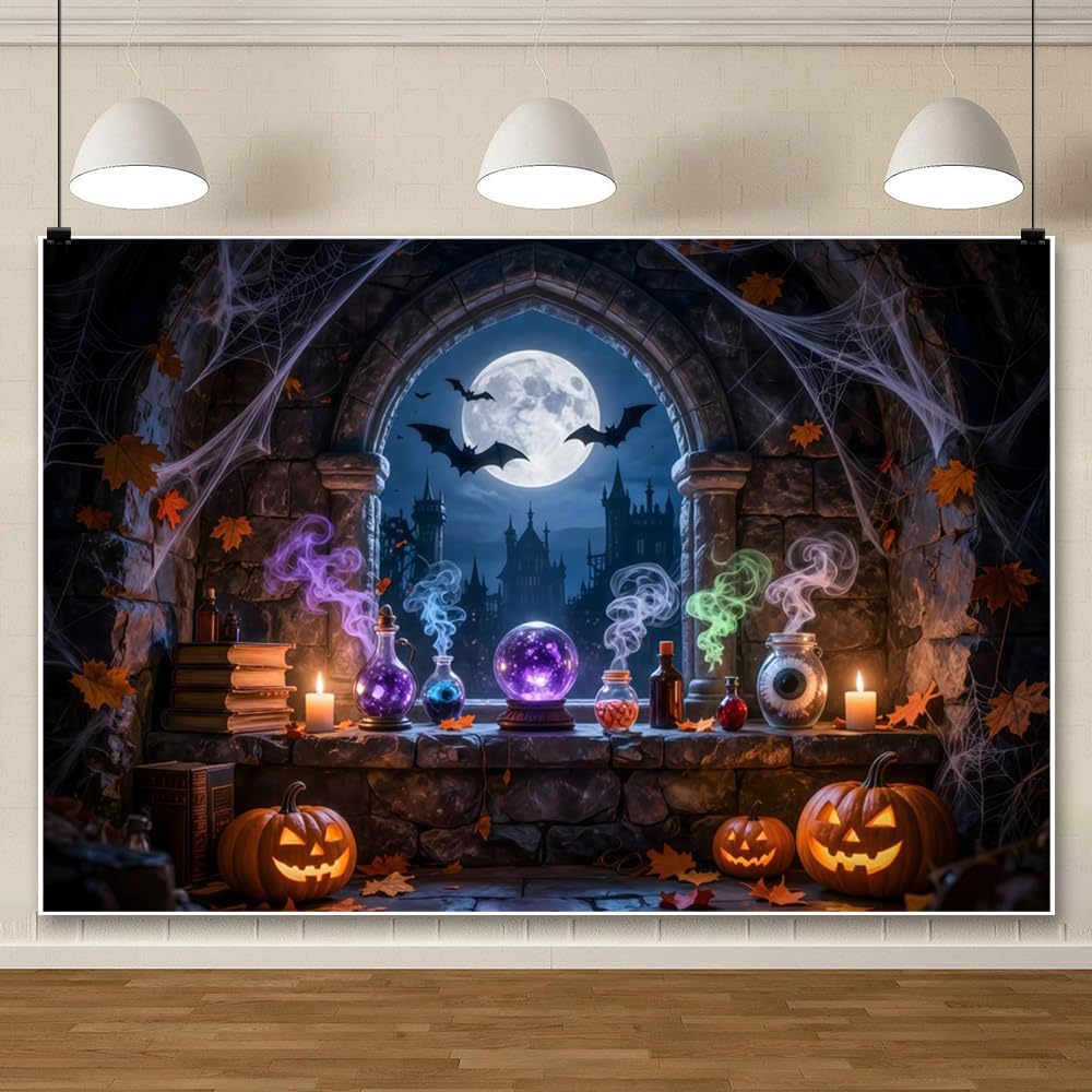 Halloween Laboratory Backdrop Horror Chemistry Lab Witch's Room Science Backgrounds Horror Halloween Party Decorations Photo Booth Props Vinyl 10x8ft