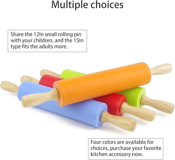 Silicone Rolling Pin for Baking Non-stick Rolling Pin Dough Roller Wooden - Image 5