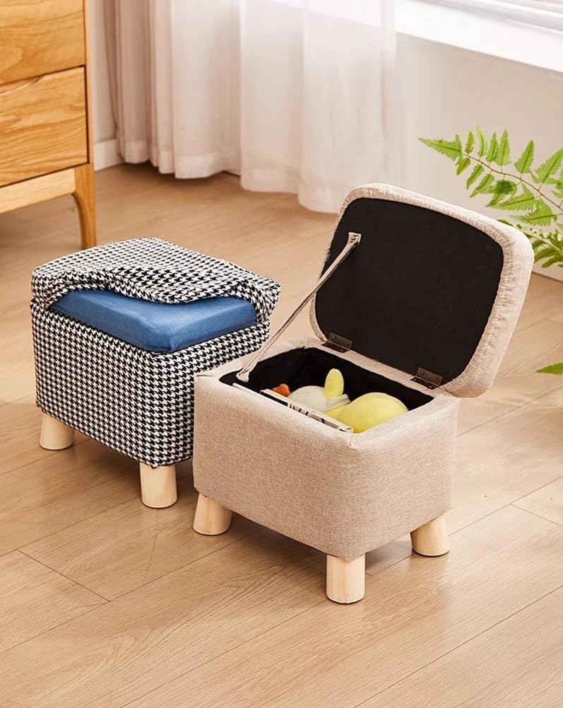Storage Ottoman with Linen Removable Cover,Square Foot Rest Stool Hinged Lid ...