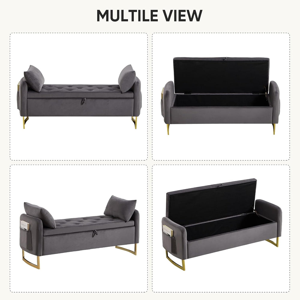 48" End of Bed Bench, Modern Storage Bench for Bedroom Dark Grey