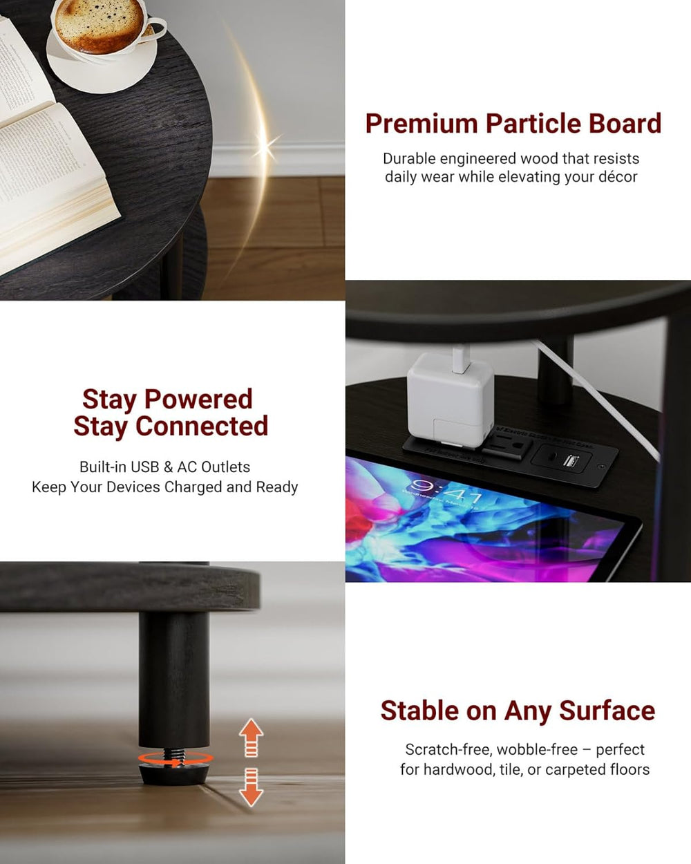 XBurmo Small Round End Table - 3 Tier Design Accent Table, Narrow Side or Bed...