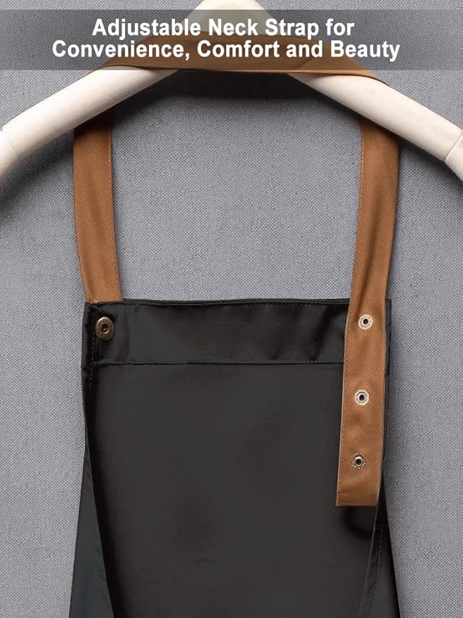 Kitchen Bib Apron with Pockets, Women Men Adjustable Neck Strap Water Resistant - Image 5