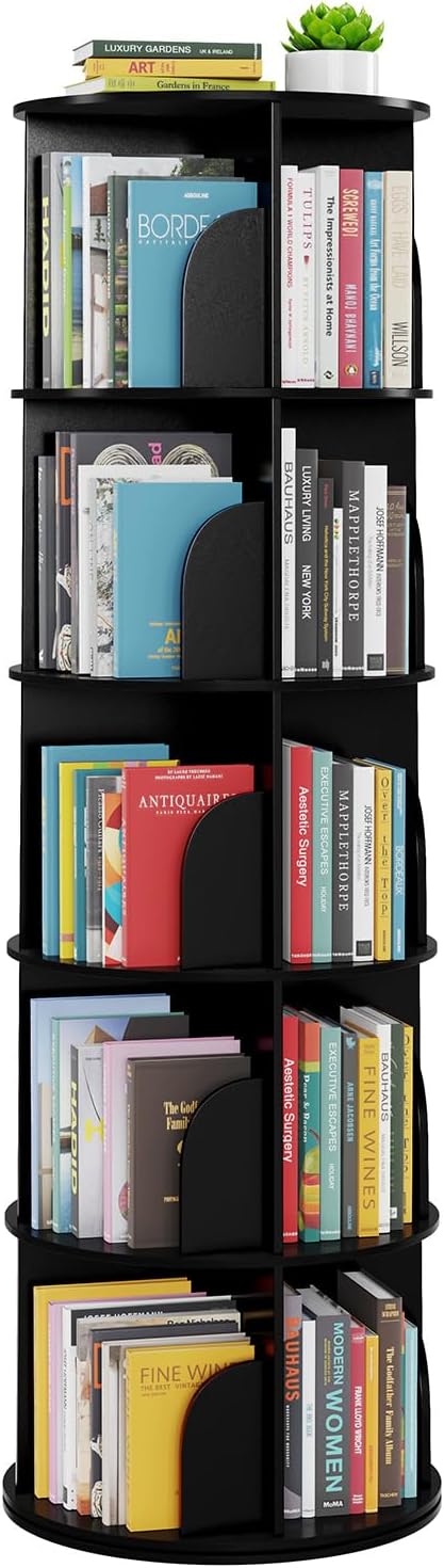 SpaceAid 5 Tier Rotating Bookshelf Tower, Spinning Bookcase Lazy Susan, Revol...