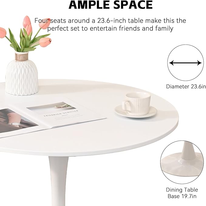 3-Piece 23.6" Round Dining Table Set for 2 with Upholstered Chairs – Spa...