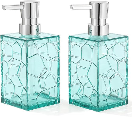 2 Pack Clear Teal Blue Rust Proof Soap Dispenser, Acrylic Plastic Hand Soap by KellyHome