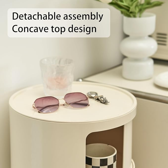 Round Nightstand with 3 Drawers, Modern Style Side Table, Multifunctional End...