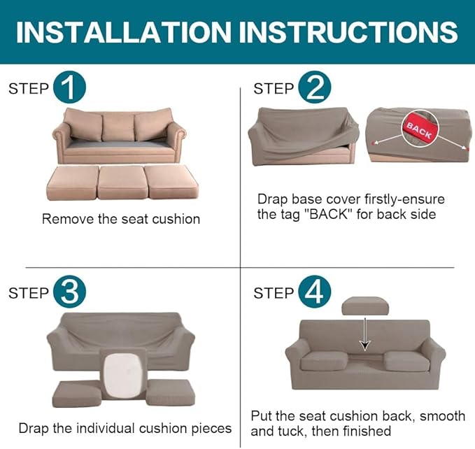 Turquoize 4 Piece Sofa Covers for 3 Cushion Couch Sofa Slipcover Soft Couch - Image 6
