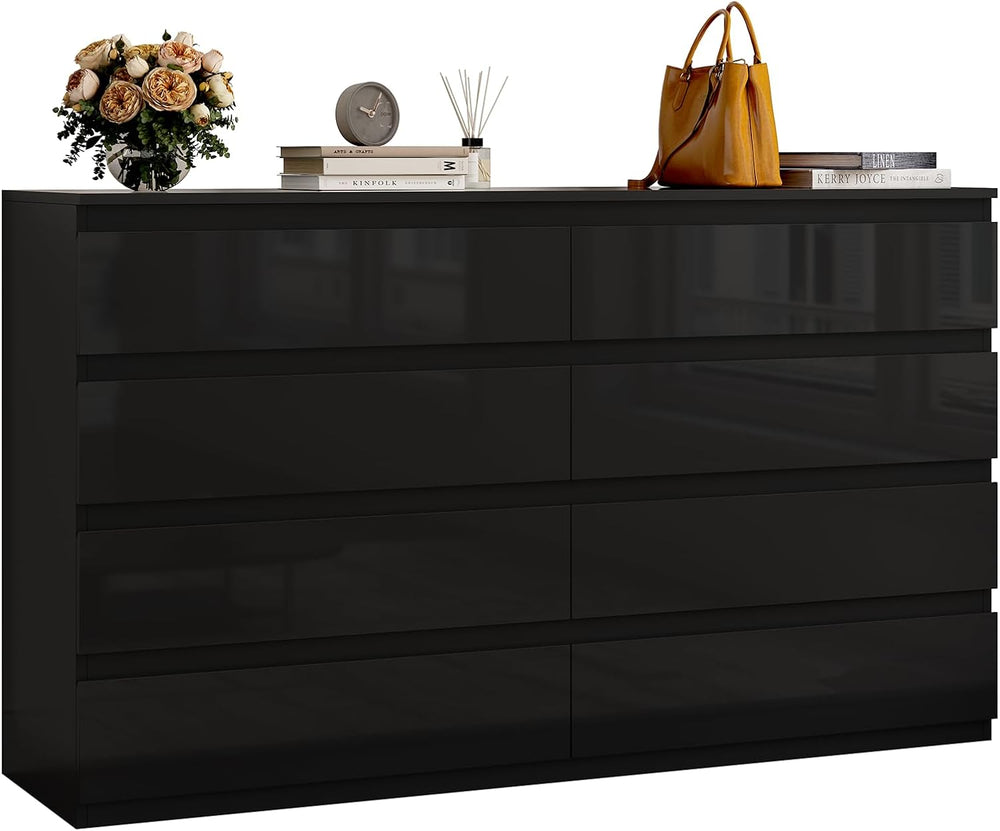 8 Drawer Dresser Black 55" Wide Multi-Functional Storage Organizer