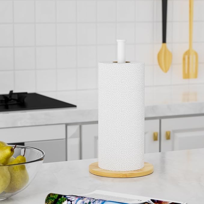 Wooden Paper Towel Holder Countertop, Non-Slip Base, Stainless Steel, - Image 7