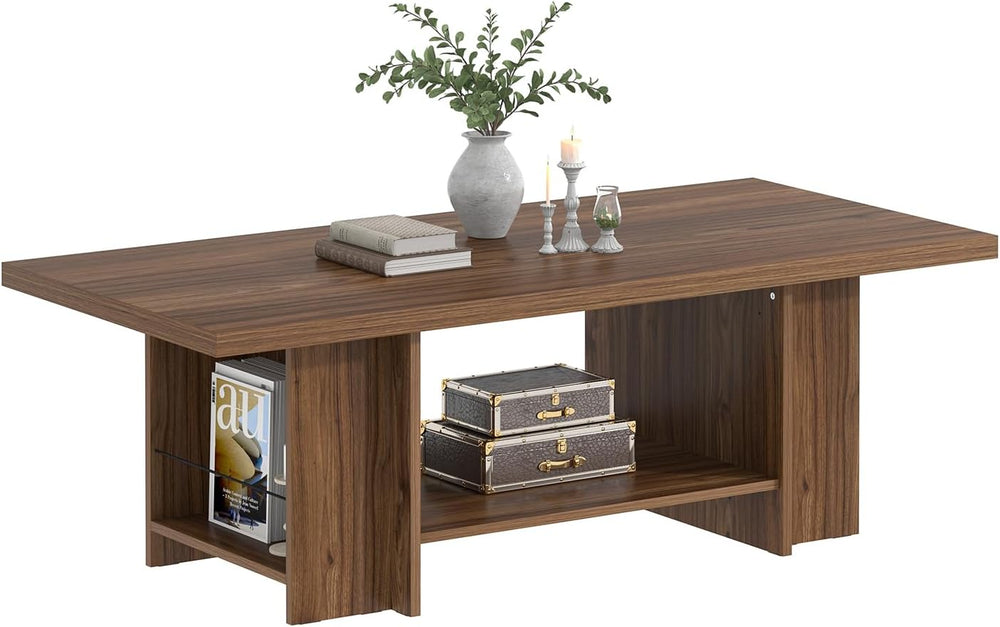Coffee Table, Modern Wood Living Room Table with Storage Bottom Shelf & S...