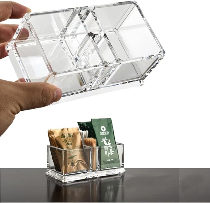 Clear Acrylic Two Lattices Tea Bags Holder Coffee Sugar Bag Case Guest Room - Image 3