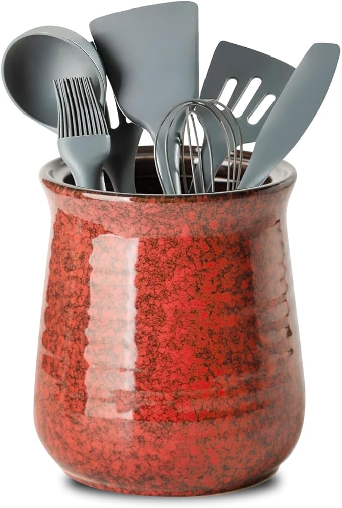 HASENSE Kitchen Utensil Holder for Countertop, 7.1” Large Ceramic Utensil Crock by Hasense